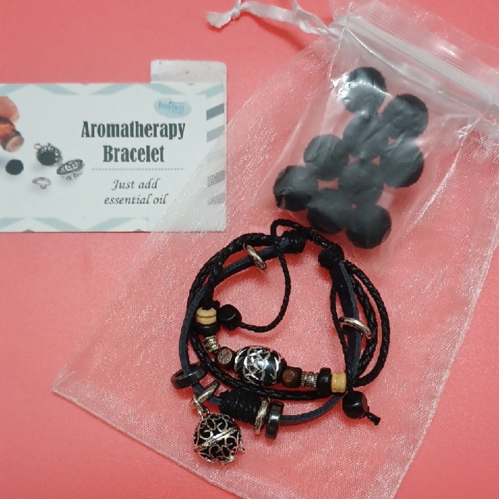 Black Leather Aromatherapy Bracelet